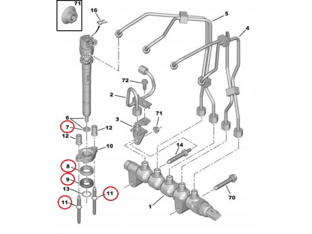 Комплект montażowy форсунок 1.6 hdi tdci 1609848080, 1610564580 1609848080 Peugeot