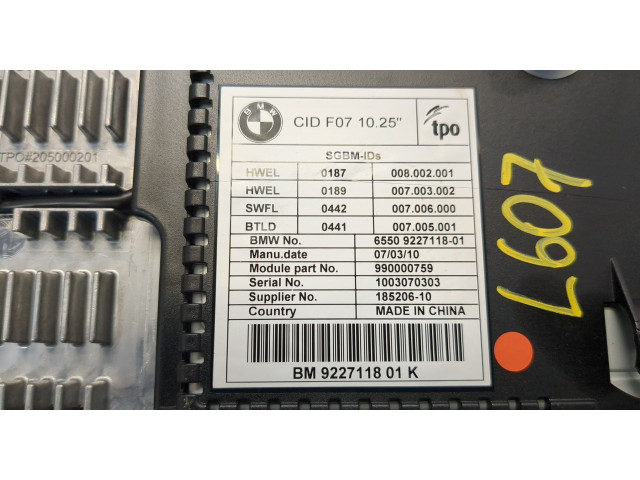 Дисплей бортового компьютера BMW 5 F07 Gran Turismo 2010-2017 65509297272, 9297272