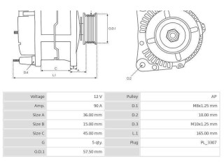 Генератор 37300-03350, 37300-03355 Hyundai i10