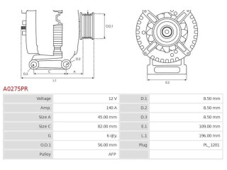 Генератор A0275PR   Volvo S80      