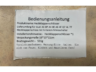 Zámek zadních dveří 5281408975, 395910062181 Audi A3 S3 8V 2020