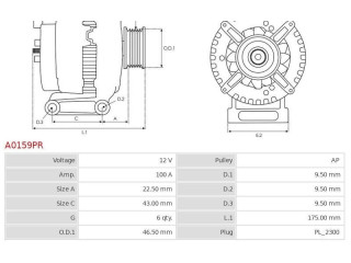 Генератор A0159PR Mini One - Cooper R50 - 53