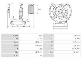 Генератор CA2044, 3EFFE Ford B-MAX
