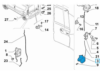Zámek zadních dveří 52000028, 52060736 Fiat Doblo 2011