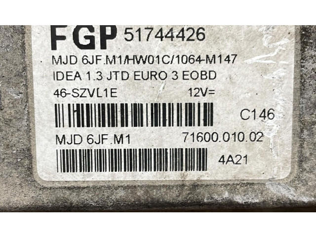 Блок управления двигателя 51744426, 51744426   Fiat Idea