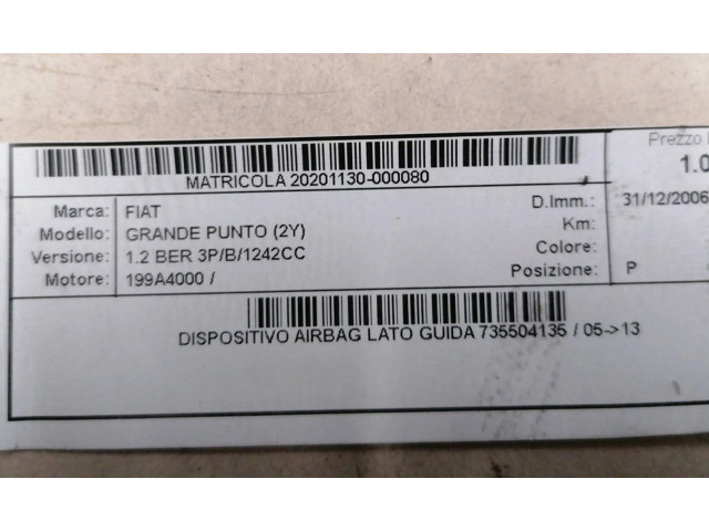 Подушка безопасности водителя 735504135   Fiat Grande Punto
