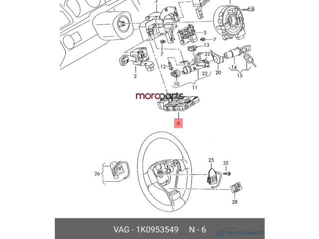 Руль Volkswagen Touran II  2010 - 2016 года 1K0953549, 1K0953549      