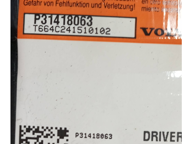 Подушка безопасности водителя 31418063 Volvo V60