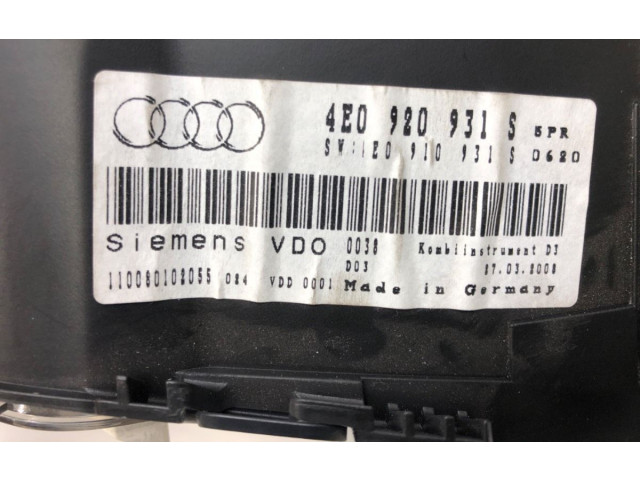 Přístrojová deska Audi A8 S8 D3 4E 2003 4E0920931S