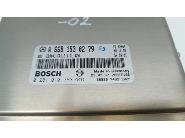 Řídící jednotka A6681530279, 0281010793 Mercedes-Benz A W168 2001
