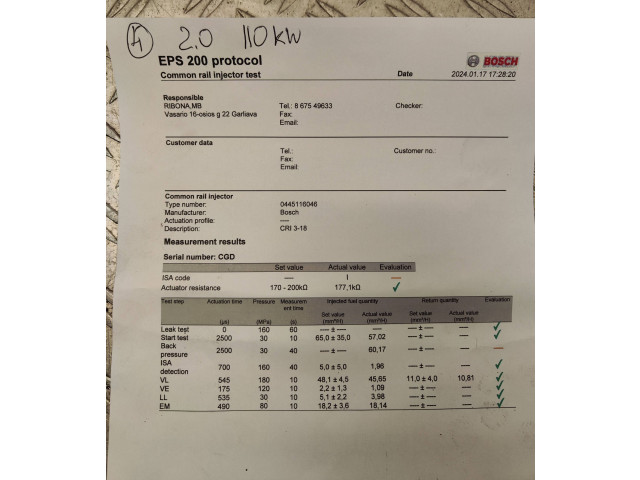 Vstřikovač 0445116046 Volvo V40 D5204T6