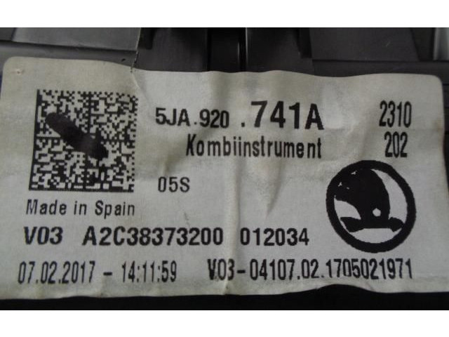 Панель приборов 5JA920741A Skoda Rapid (120G, 130G, 135G)