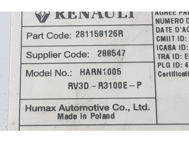 Радио/ проигрыватель CD/DVD / навигация     281158126R, 281158126R    Dacia Duster II 