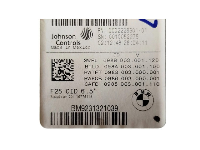 Дисплей 9231321, 0010052275 BMW X3 F25