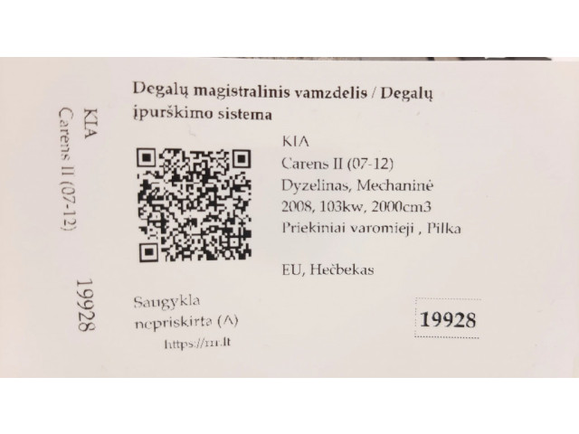 Vstřikovací lišta 0445214140, 3140027410 KIA Carens II pro naftový motor 2.0 D4EA Inline