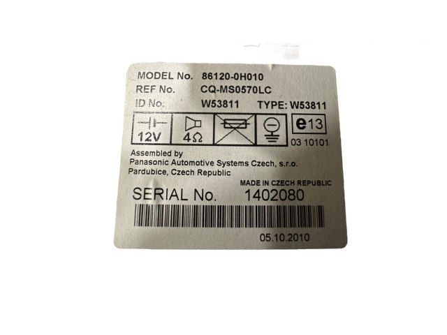 Поршень Радио/ проигрыватель CD/DVD / навигация  861200H010, W53811  Peugeot 107  