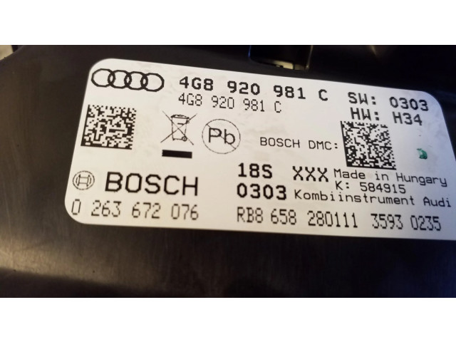 Панель приборов 4G8920981C, 0263672076 Audi A6 C7