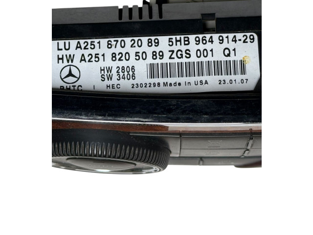 Блок управления климат-контролем A2518205089, 5HB96491429 Mercedes-Benz R W251