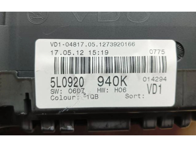 Панель приборов 5L0920940K, 1273920166   Skoda Yeti (5L)       