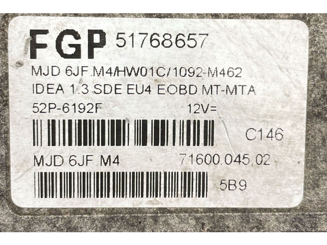 Блок управления двигателя 51768657, 51768657   Fiat Idea