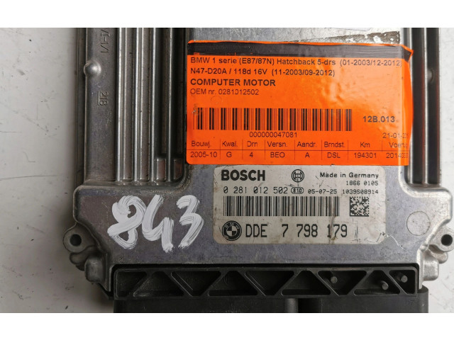 Комплект блоков управления 0281012502, 0281012502 DDE7798179 BMW 1 E81 E87