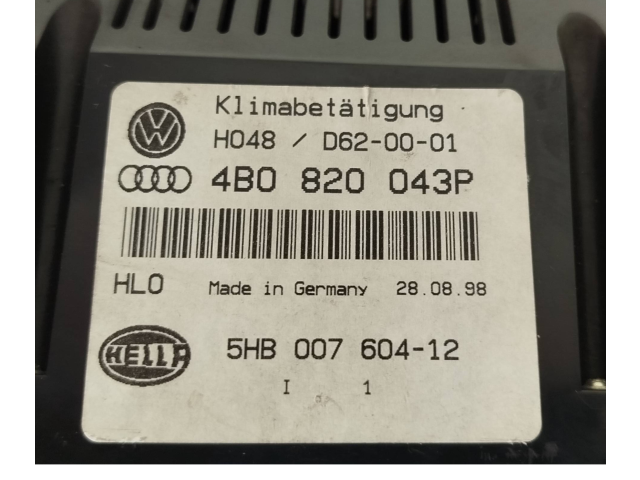 Блок управления климат-контролем 4B0820043P, 5HB00760412   Audi A6 S6 C5 4B