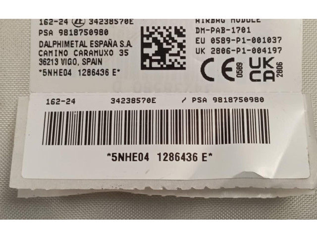 Подушка безопасности двери 9818750980 Opel Combo D