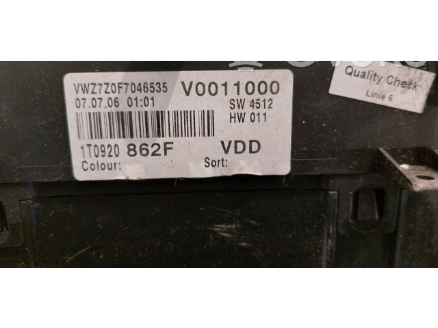 Панель приборов 1T0920862F, V0011000 Volkswagen Touran I