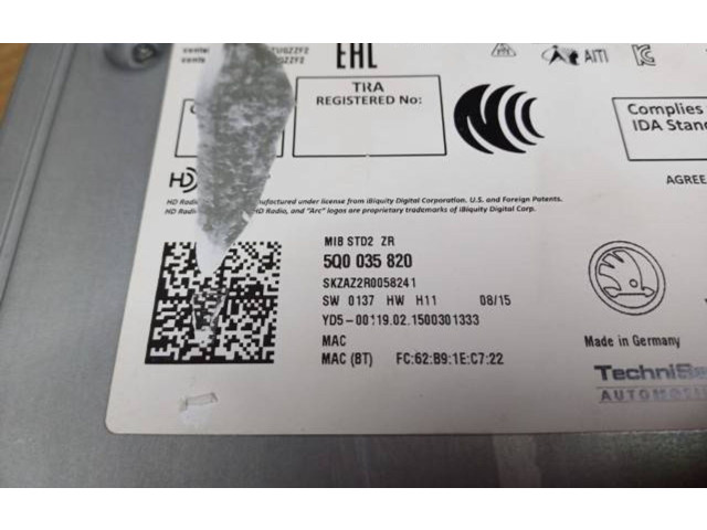 Радио/ проигрыватель CD/DVD / навигация 5Q0035820, FC62B91EC722 Skoda Fabia Mk3 (NJ)
