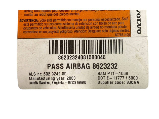 Подушка безопасности пассажира 602924200, 8623232   Volvo S60