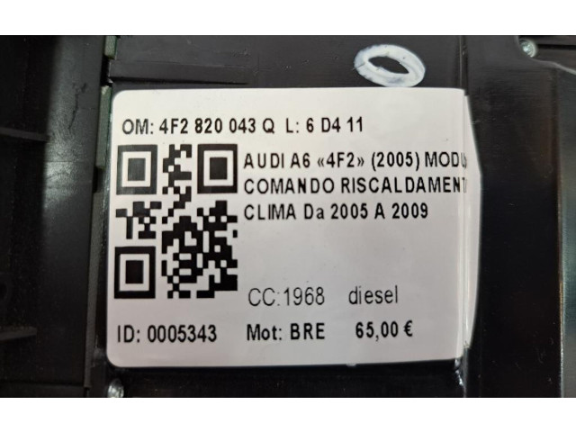 Блок управления климат-контролем 4F2820043Q, 4F2820043Q   Audi A6 S6 C6 4F