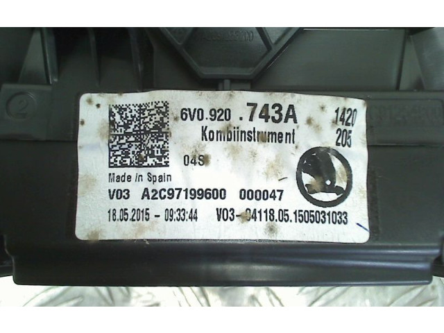 Панель приборов 6V0920743, 6V0920743 Skoda Fabia Mk3 (NJ)