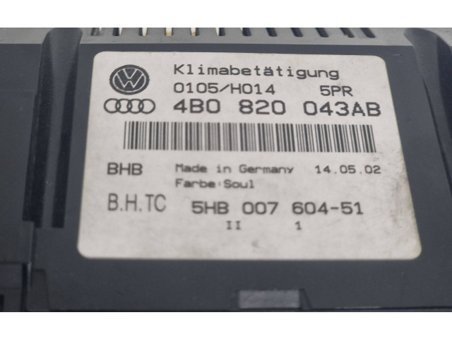 Блок управления климат-контролем 4B0820043AB, 5HB00760451   Audi A6 S6 C5 4B