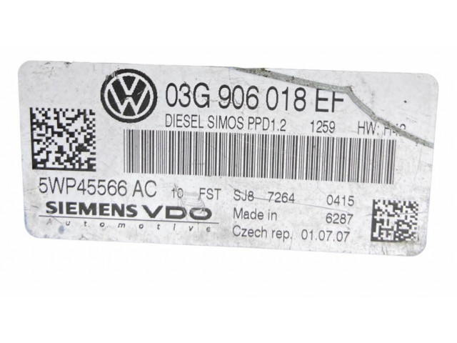Блок управления двигателя 03G906018EF, 5WP45566AC Volkswagen Touran I
