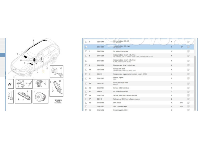 Подушка безопасности в сиденье 32241949, 31436486 Volvo XC90