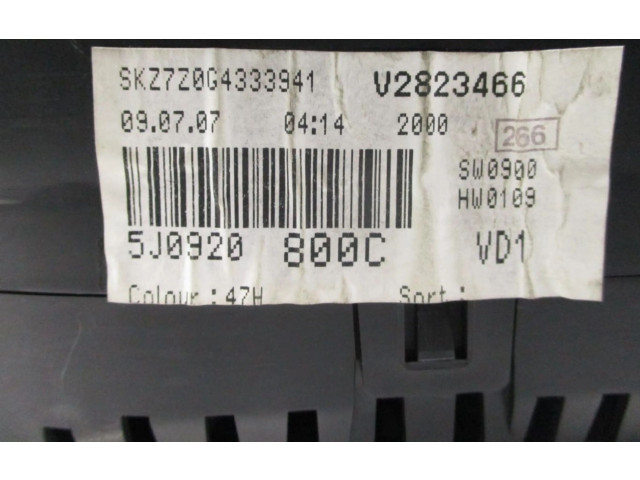 Pojistková skříňka Спидометр (приборный щиток) 5J0920800C Skoda Roomster (5J)