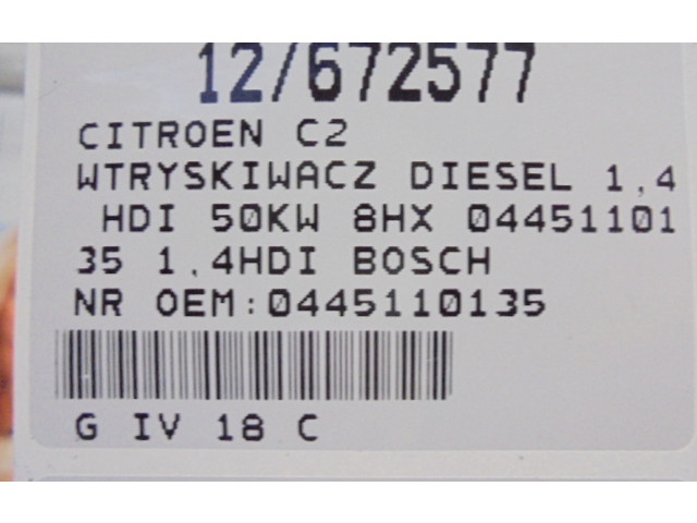 Vstřikovač 0445110135, 0445110135   Alpine C2    8HX 