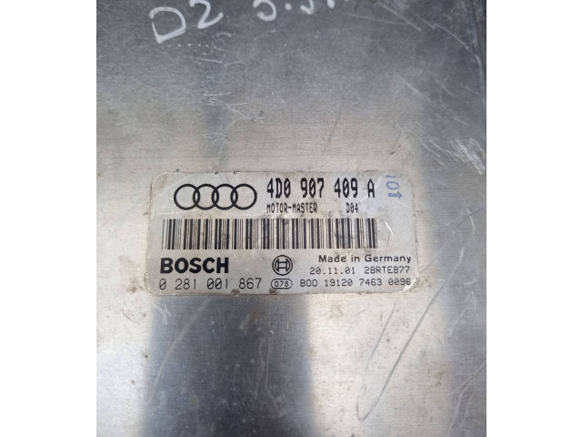 Блок управления двигателя 4D0907409A, 0281001867 Audi A8 S8 D2 4D
