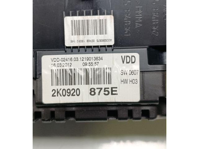 Přístrojová deska Volkswagen Caddy 2014 2K0920875E, A2C53363575