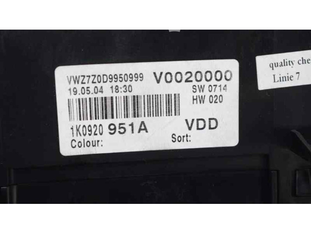 Панель приборов 1K0920951A, 1K0920951A Volkswagen Golf Plus