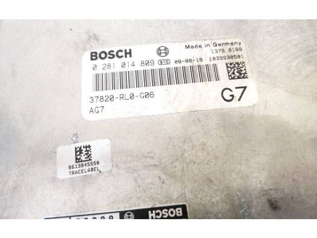 Блок управления двигателя 37820rl0g06, 0281014809 Honda Accord