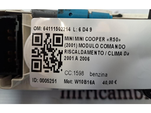 Блок управления климат-контролем 64111502214, 64111502214   Mini One  Cooper R50  53