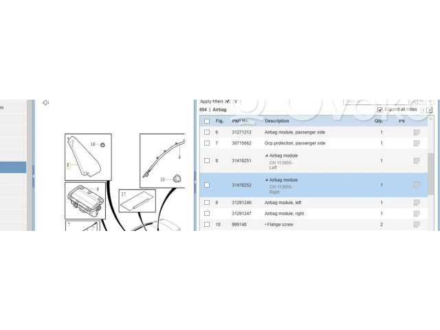 Подушка безопасности в сиденье 31332438, 31418252 Volvo S80