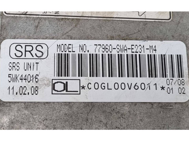 Блок подушек безопасности 5WK44016, 77960-SWA-E231-M4 Honda CR-V