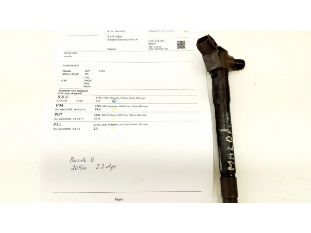 Форсунка 09R13783, SH0113H50    Mazda 6 для дизельного двигателя JMZGJ621691310213 2.2