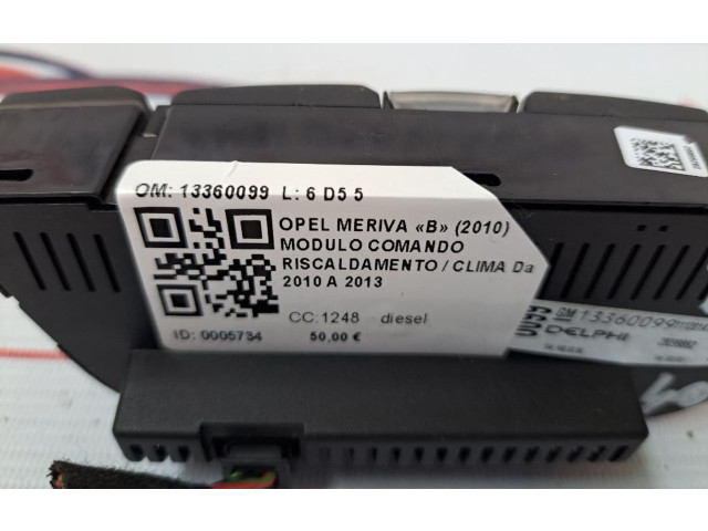 Блок управления климат-контролем 13360099, 13360099   Opel Meriva B