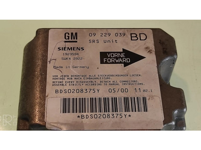 Блок подушек безопасности 09229039BD   Opel Vectra B