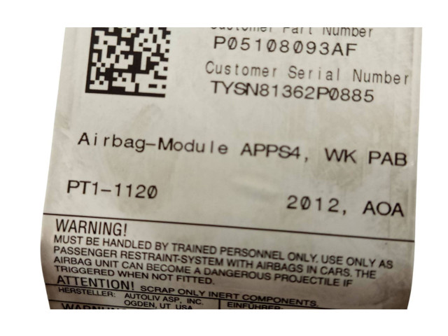 Подушка безопасности пассажира P05108093AF, TYSN81362P0885 Jeep Grand Cherokee