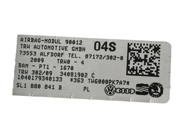 Подушка безопасности для колен 5L1880841B, 34081902C Skoda Yeti (5L)