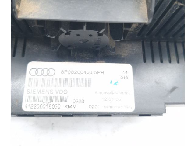 Блок управления климат-контролем 8P0820043J, 412206018030   Audi A3 S3 8P
